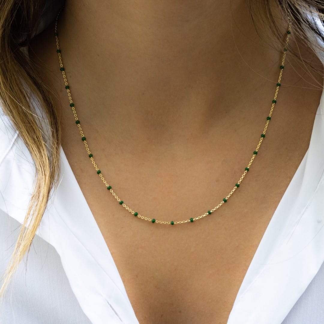 Dünne Edelstahlkette mit grüne Perlen Halsketten KOOMPLIMENTS 