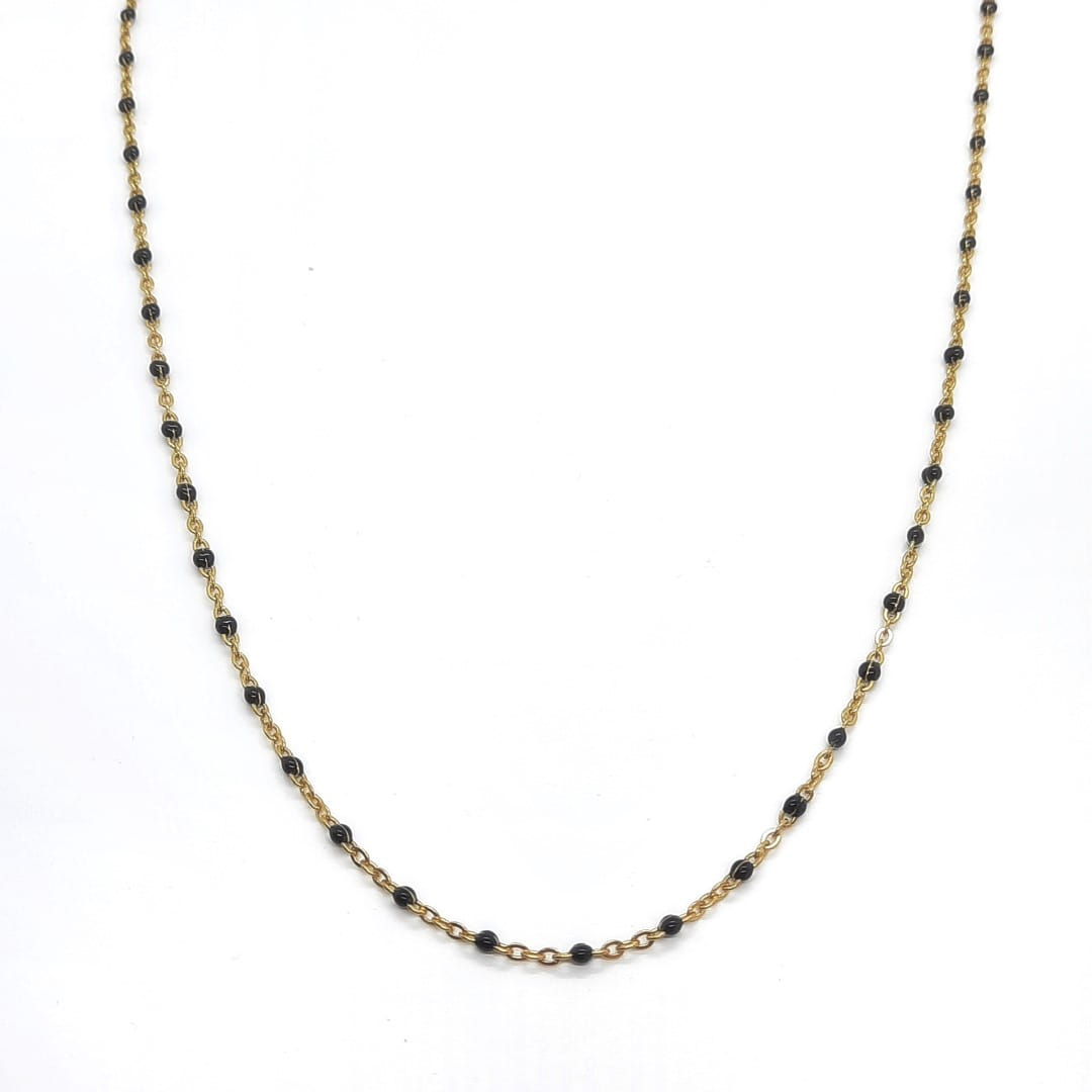 Dünne Edelstahlkette mit schwarzen Perlen Halsketten KOOMPLIMENTS 