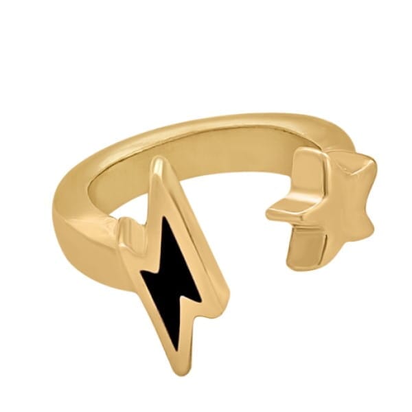 Gold Ring mit Stern und Blitz - ELEKTRISCHE NACHT Ringe KOOMPLIMENTS 