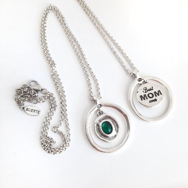 Halskette Anhänger Stein Blau - Best Mom Halsketten KOOMPLIMENTS