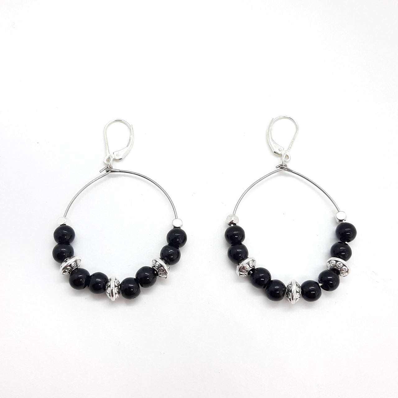 Runde Silber Ohrringe mit Obsidian Perlen - Maurisch Ohrringe KOOMPLIMENTS