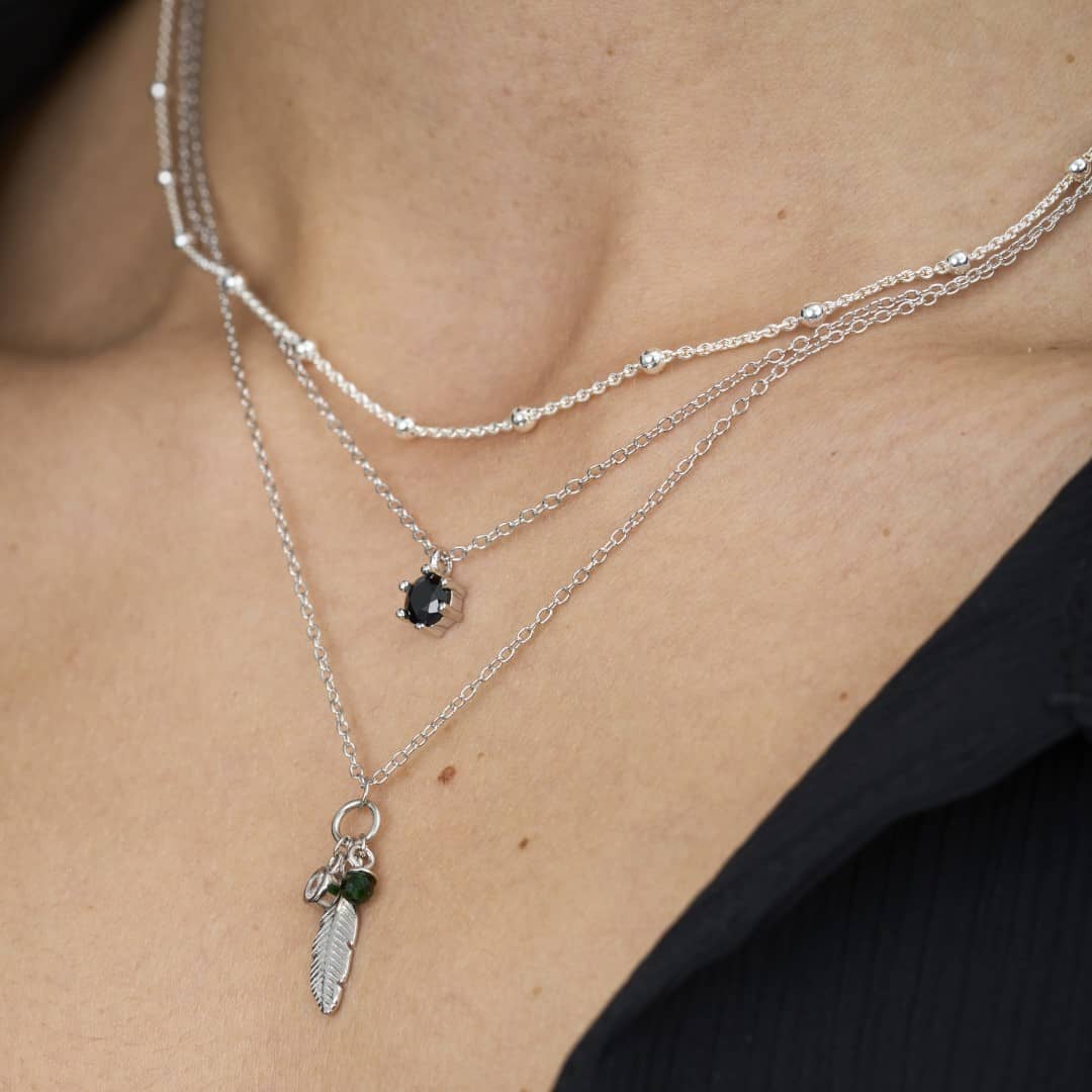 Silberkette mit Anhänger Feder Swarovski Halsketten KOOMPLIMENTS 